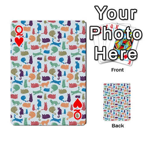 Queen Blue Colorful Cats Silhouettes Pattern Playing Cards 54 Designs  from ArtsNow.com Front - HeartQ