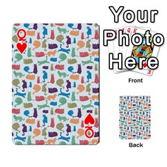 Queen Blue Colorful Cats Silhouettes Pattern Playing Cards 54 Designs  from ArtsNow.com Front - HeartQ