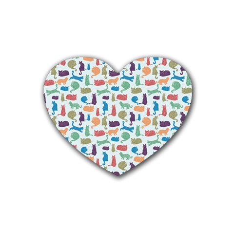 Blue Colorful Cats Silhouettes Pattern Heart Coaster (4 pack)  from ArtsNow.com Front