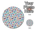 Blue Colorful Cats Silhouettes Pattern Multi-purpose Cards (Round) 