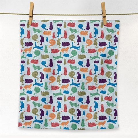 Blue Colorful Cats Silhouettes Pattern Face Towel from ArtsNow.com Front