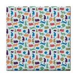 Blue Colorful Cats Silhouettes Pattern Face Towel