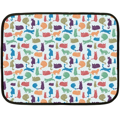 Blue Colorful Cats Silhouettes Pattern Double Sided Fleece Blanket (Mini)  from ArtsNow.com 35 x27  Blanket Front