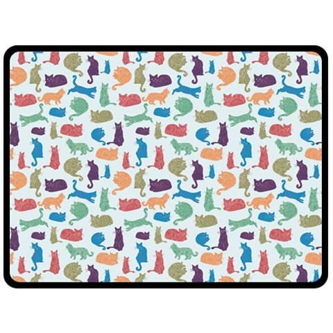 Blue Colorful Cats Silhouettes Pattern Fleece Blanket (Large)  from ArtsNow.com 80 x60  Blanket Front