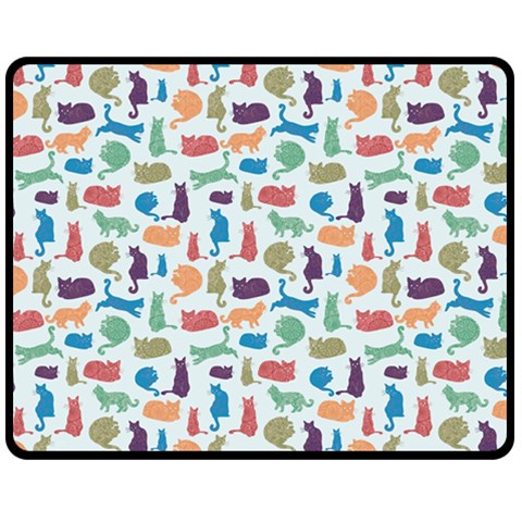 Blue Colorful Cats Silhouettes Pattern Fleece Blanket (Medium)  from ArtsNow.com 60 x50  Blanket Front