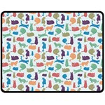 Blue Colorful Cats Silhouettes Pattern Fleece Blanket (Medium) 