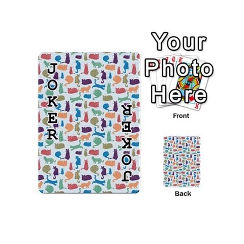 Blue Colorful Cats Silhouettes Pattern Playing Cards 54 (Mini)  from ArtsNow.com Front - Joker1