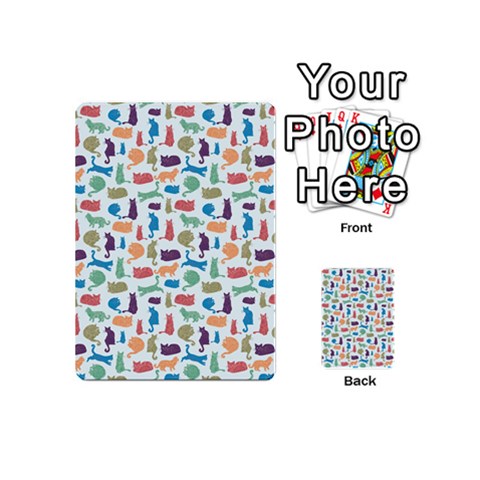 Blue Colorful Cats Silhouettes Pattern Playing Cards 54 (Mini)  from ArtsNow.com Back