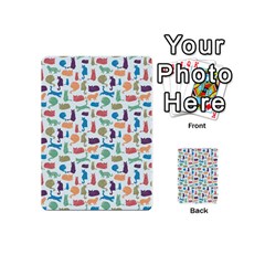 Blue Colorful Cats Silhouettes Pattern Playing Cards 54 (Mini)  from ArtsNow.com Back