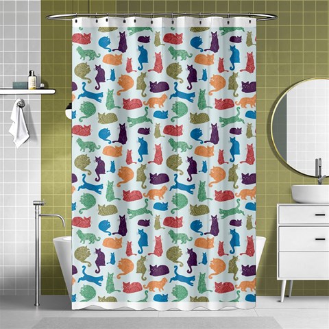 Blue Colorful Cats Silhouettes Pattern Shower Curtain 48  x 72  (Small)  from ArtsNow.com Curtain(48  X 72 ) - 42.18 x64.8  Curtain(48  X 72 )