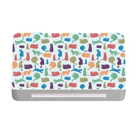 Blue Colorful Cats Silhouettes Pattern Memory Card Reader with CF from ArtsNow.com Front