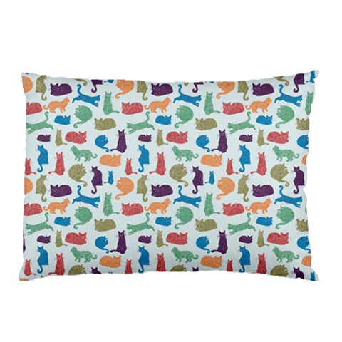 Blue Colorful Cats Silhouettes Pattern Pillow Cases (Two Sides) from ArtsNow.com Front