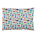 Blue Colorful Cats Silhouettes Pattern Pillow Cases (Two Sides)