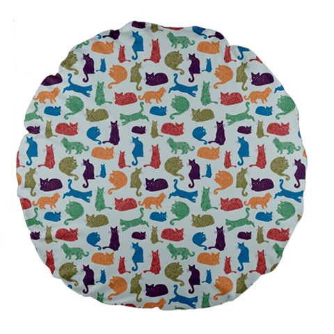 Blue Colorful Cats Silhouettes Pattern Large 18  Premium Round Cushions from ArtsNow.com Front