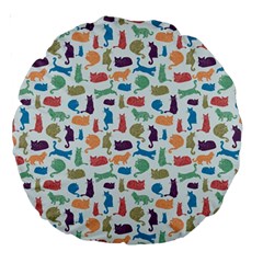 Blue Colorful Cats Silhouettes Pattern Large 18  Premium Round Cushions from ArtsNow.com Front