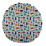 Blue Colorful Cats Silhouettes Pattern Large 18  Premium Round Cushions