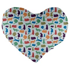 Blue Colorful Cats Silhouettes Pattern Large 19  Premium Heart Shape Cushions from ArtsNow.com Front