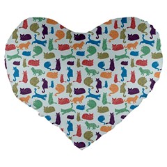 Blue Colorful Cats Silhouettes Pattern Large 19  Premium Heart Shape Cushions from ArtsNow.com Back