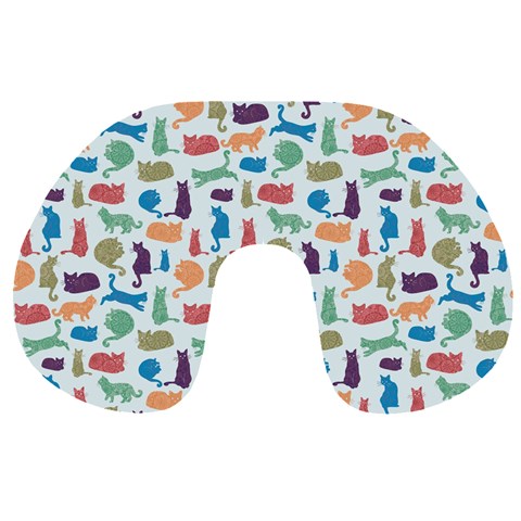 Blue Colorful Cats Silhouettes Pattern Travel Neck Pillows from ArtsNow.com Front