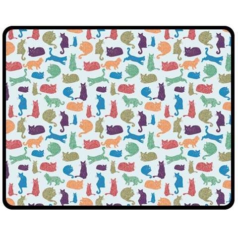 Blue Colorful Cats Silhouettes Pattern Double Sided Fleece Blanket (Medium)  from ArtsNow.com 58.8 x47.4  Blanket Front