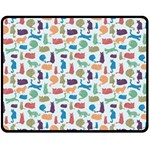 Blue Colorful Cats Silhouettes Pattern Double Sided Fleece Blanket (Medium) 