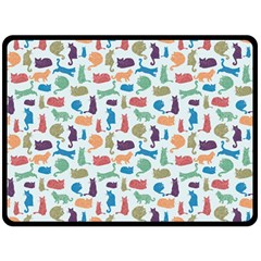 Blue Colorful Cats Silhouettes Pattern Double Sided Fleece Blanket (Large)  from ArtsNow.com 80 x60  Blanket Front