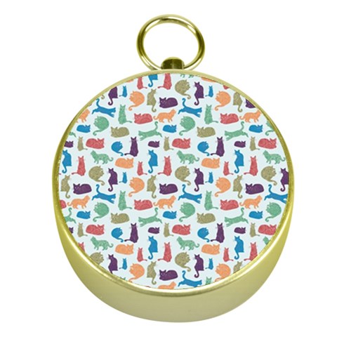 Blue Colorful Cats Silhouettes Pattern Gold Compasses from ArtsNow.com Front
