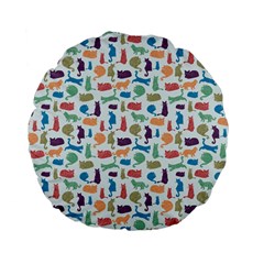 Blue Colorful Cats Silhouettes Pattern Standard 15  Premium Flano Round Cushions from ArtsNow.com Front