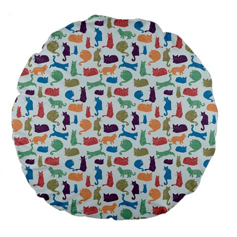 Blue Colorful Cats Silhouettes Pattern Large 18  Premium Flano Round Cushions from ArtsNow.com Front