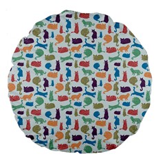 Blue Colorful Cats Silhouettes Pattern Large 18  Premium Flano Round Cushions from ArtsNow.com Front