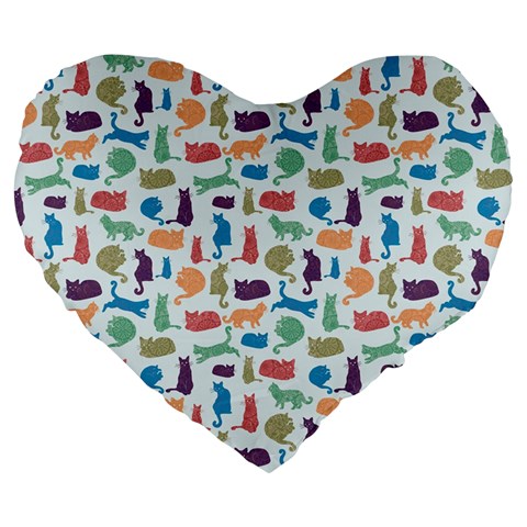 Blue Colorful Cats Silhouettes Pattern Large 19  Premium Flano Heart Shape Cushions from ArtsNow.com Front