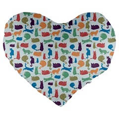 Blue Colorful Cats Silhouettes Pattern Large 19  Premium Flano Heart Shape Cushions from ArtsNow.com Front