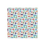 Blue Colorful Cats Silhouettes Pattern Satin Bandana Scarf