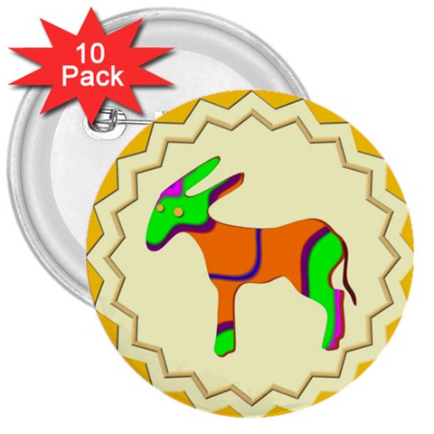Funky Donkey 3  Button (10 pack) from ArtsNow.com Front