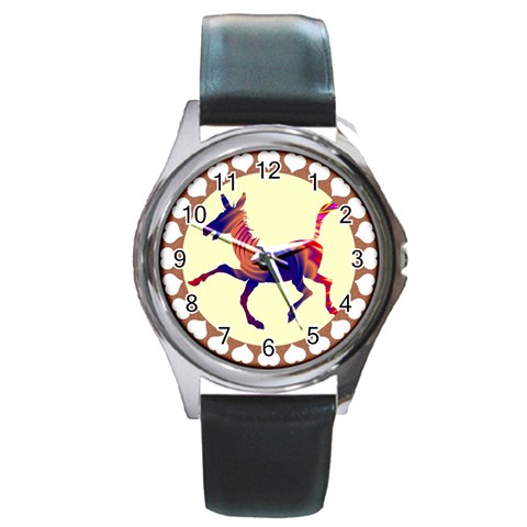 Funny Donkey Round Metal Watch from ArtsNow.com Front