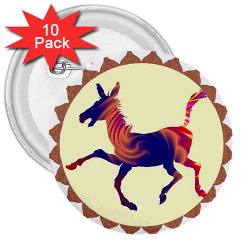 Funny Donkey 3  Button (10 pack) from ArtsNow.com Front