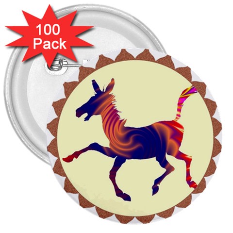 Funny Donkey 3  Button (100 pack) from ArtsNow.com Front