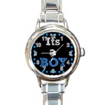 Its A Boy Black Round Italian Charm Watch