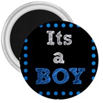 Its A Boy Black 3  Magnet