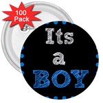 Its A Boy Black 3  Button (100 pack)