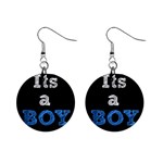 Its A Boy Black 1  Button Earrings
