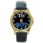 Its A Boy Black Round Gold Metal Watch