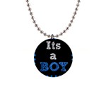 Its A Boy Black 1  Button Necklace
