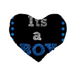 Its A Boy Black Standard 16  Premium Heart Shape Cushion 
