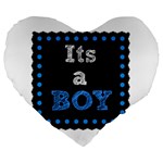 Its A Boy Black Large 19  Premium Heart Shape Cushion