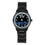 Its A Boy Black Stainless Steel Round Watch