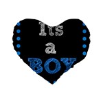 Its A Boy Black Standard 16  Premium Flano Heart Shape Cushion 