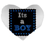 Its A Boy Black Large 19  Premium Flano Heart Shape Cushion