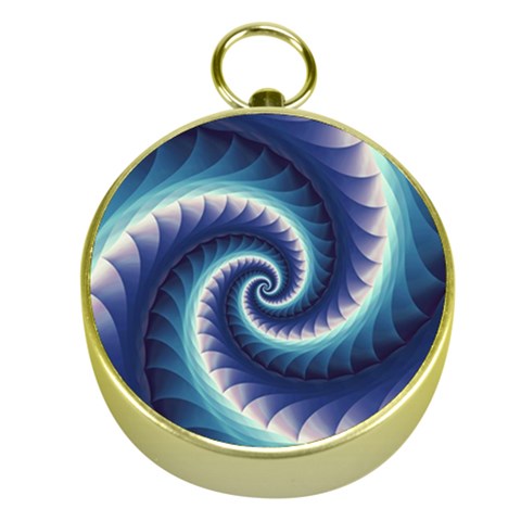 Purple & Aqua Spiral Fractal  Gold Compass from ArtsNow.com Front