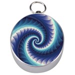 Purple & Aqua Spiral Fractal  Silver Compass